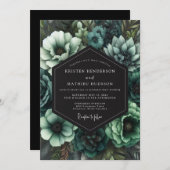 Teal Gothic Bloom Wedding Einladung (Vorne/Hinten)