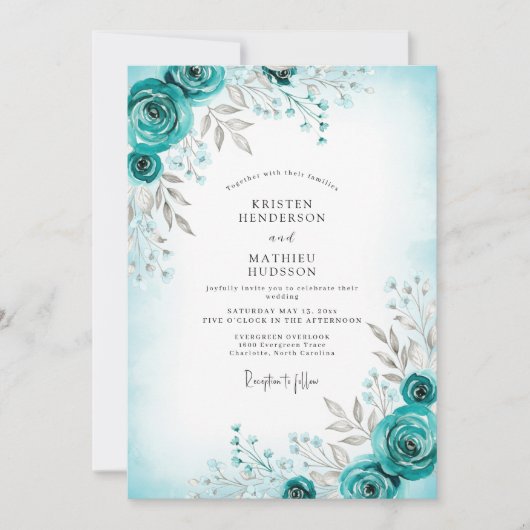 Teal Graceful Winter Wedding Einladung (Vorderseite)