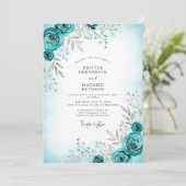 Teal Graceful Winter Wedding Einladung (Stehend Vorderseite)