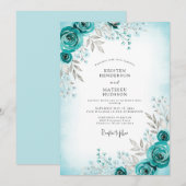 Teal Graceful Winter Wedding Einladung (Vorne/Hinten)