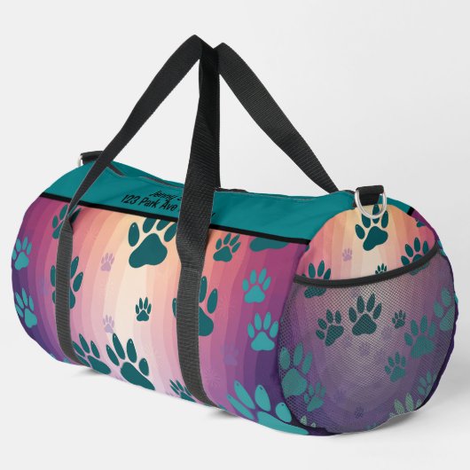 Teal Gradient Paw Print Duffle Bag (Rechte Ecke)
