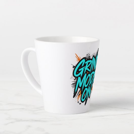 Teal Graffiti Style "Grind Mode On" Milchtasse (Linke Ecke)