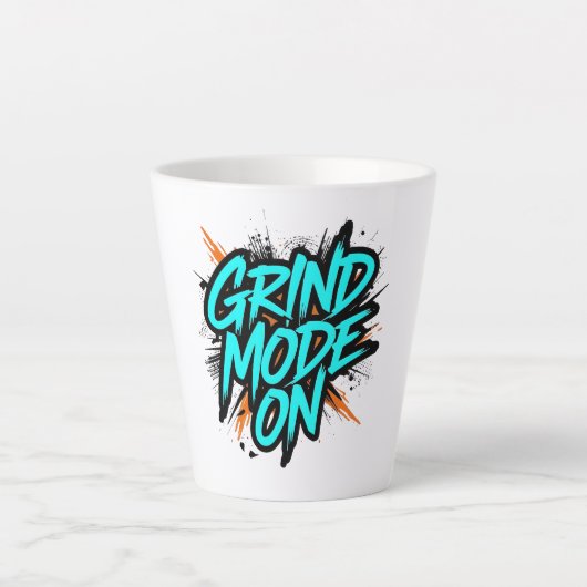 Teal Graffiti Style "Grind Mode On" Milchtasse (Vorderseite)