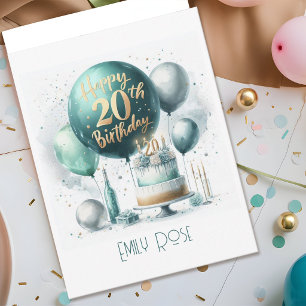 Teal Grau Glamouröser Wiederbelebung 20. Geburtsta Karte