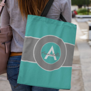 Teal Gray Monogram Personalized Tasche