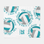 Teal Gray Volleyball Court Happy Place Typography Fleecedecke (Vorderseite (Horizontal))