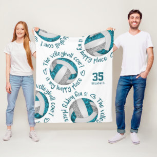 Teal Gray Volleyball Court Happy Place Typography Fleecedecke