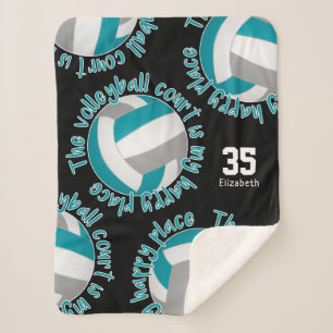Teal Gray Volleyball Court Happy Place Typography Sherpadecke