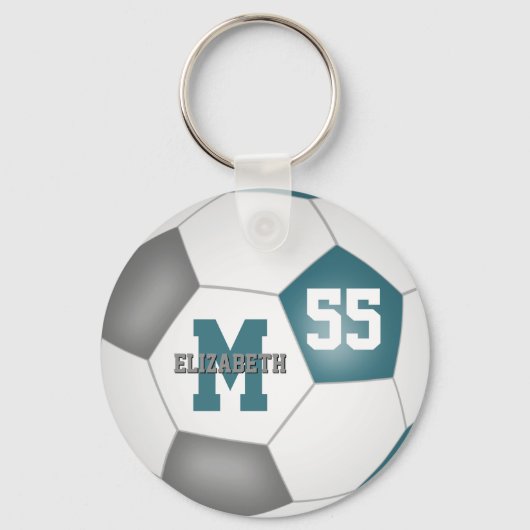 teal gray white kids soccer bag tag schlüsselanhänger (Vorderseite)