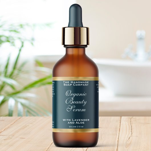 Teal Green and Gold Cosmetics Dropper Bottle Label