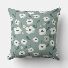 Teal Green and White Floral Throw Pillow Kissen
