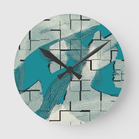 Teal Green Blue Abstract Pattern Runde Wanduhr (Vorderseite)