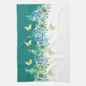 Teal Green Botanical Butterflies Kitchen Towel Geschirrtuch (Vertikal)