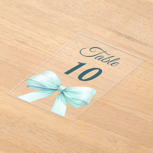 Teal green bow acrylic table number sign acryleinladungen (Ablage )