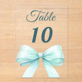 Teal green bow acrylic table number sign acryleinladungen (Vorderseite)