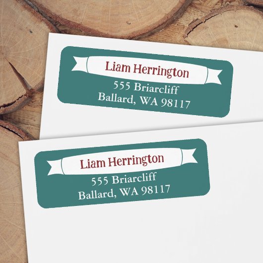 Teal Green & Burgundy Address Label with Banner
