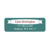 Teal Green & Burgundy Address Label with Banner (Vorne)