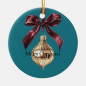 Teal Green Burgundy Bow Gold Ornament Christmas (Vorne)