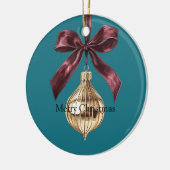 Teal Green Burgundy Bow Gold Ornament Christmas (Links)