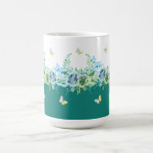 Teal Green Butterflies Floral Mug Kaffeetasse (Mittel)
