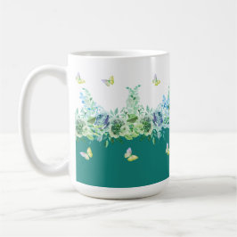 Teal Green Butterflies Floral Mug Kaffeetasse