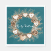 Teal Green Cream Gingerbread Hearts Christmas Serviette (Vorderseite)
