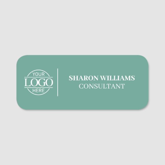 Teal Green Custom Business Logo Employee Magnetic Namensschild (Vorderseite)