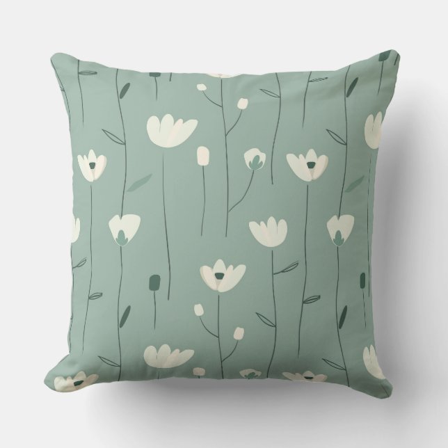 Teal Green Floral Throw Pillow Kissen (Vorderseite)