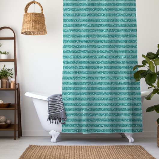 Teal Green Glitter Style Horizontal Stripes Duschvorhang