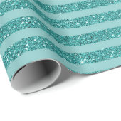 Teal Green Glitter Style Horizontal Stripes Geschenkpapier (Rolleneckpunkt)