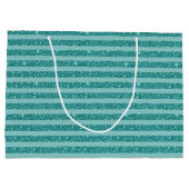 Teal Green Glitter Style Horizontal Stripes Große Geschenktüte (Rückseite)