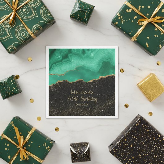 Teal Green Gold Glitter Abstract Watercolor Marble Serviette