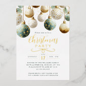 Teal Green Golden Baubles Christmas Party Folieneinladung (Vorderseite)