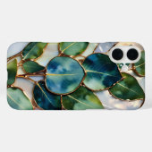 Teal Green Leaf Stained Glass Phone Case (Rückseite (Horizontal))