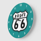 Teal Green Route 66 sign Große Wanduhr (Winkel)