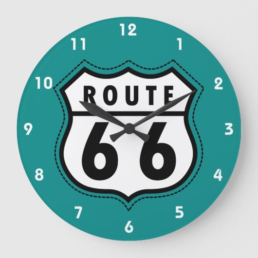 Teal Green Route 66 sign Große Wanduhr (Vorderseite)