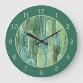 Teal Green Watercolor Cacti Pattern Große Wanduhr (Vorderseite)