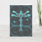Teal, Grey, Glass Dragonfly with Stars Birthday Karte (Vorderseite)