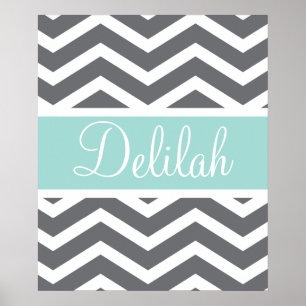 Teal Grey Gray Chevron Custom Poster