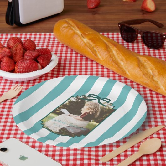 Teal Grün-Abschluss Pappteller (Picknick)