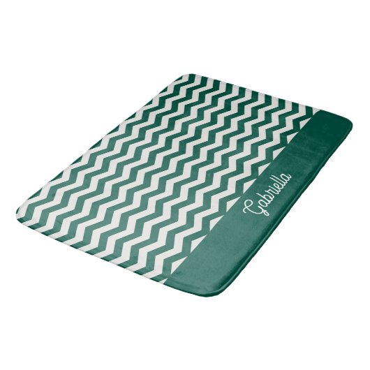 Teal Grün Chevron Zickzack-Streifenmuster Badematte (Schrägansicht)