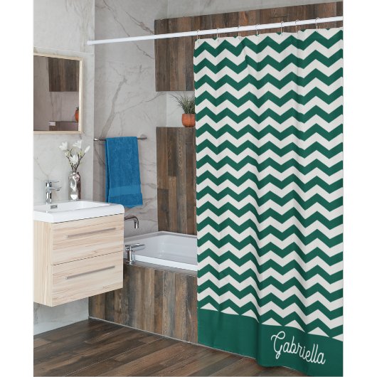 Teal Grün Chevron Zickzack-Streifenmuster Duschvorhang