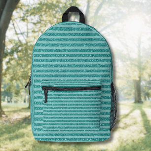 Teal Grün Glitter Style Horizontale Streifen Bedruckter Rucksack