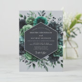 Teal-grüne Flora-Hochzeit Einladung (Stehend Vorderseite)