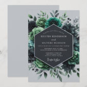 Teal-grüne Flora-Hochzeit Einladung (Vorne/Hinten)