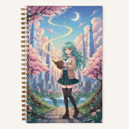 Teal Hair Anime Girl & Magic Storybook Journal Notizblock