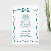 Teal Hand Drawn Bow QR Code Photo Wedding Einladung (Vorderseite)