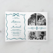 Teal Hand Drawn Bow QR Code Photo Wedding Einladung (Innenseite)
