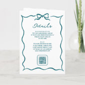 Teal Hand Drawn Bow QR Code Photo Wedding Einladung (Rückseite)
