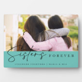 Teal Handwritten Sisters Forever Script Photo Fotoplatte (Vorderseite)